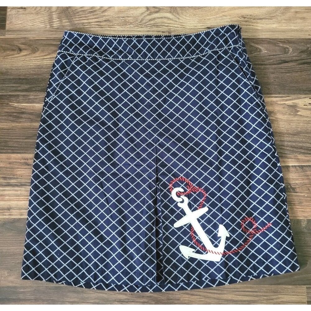 LL Bean Navy Blue Anchor Nautical Lightweight Skirt Sz 10 Pockets